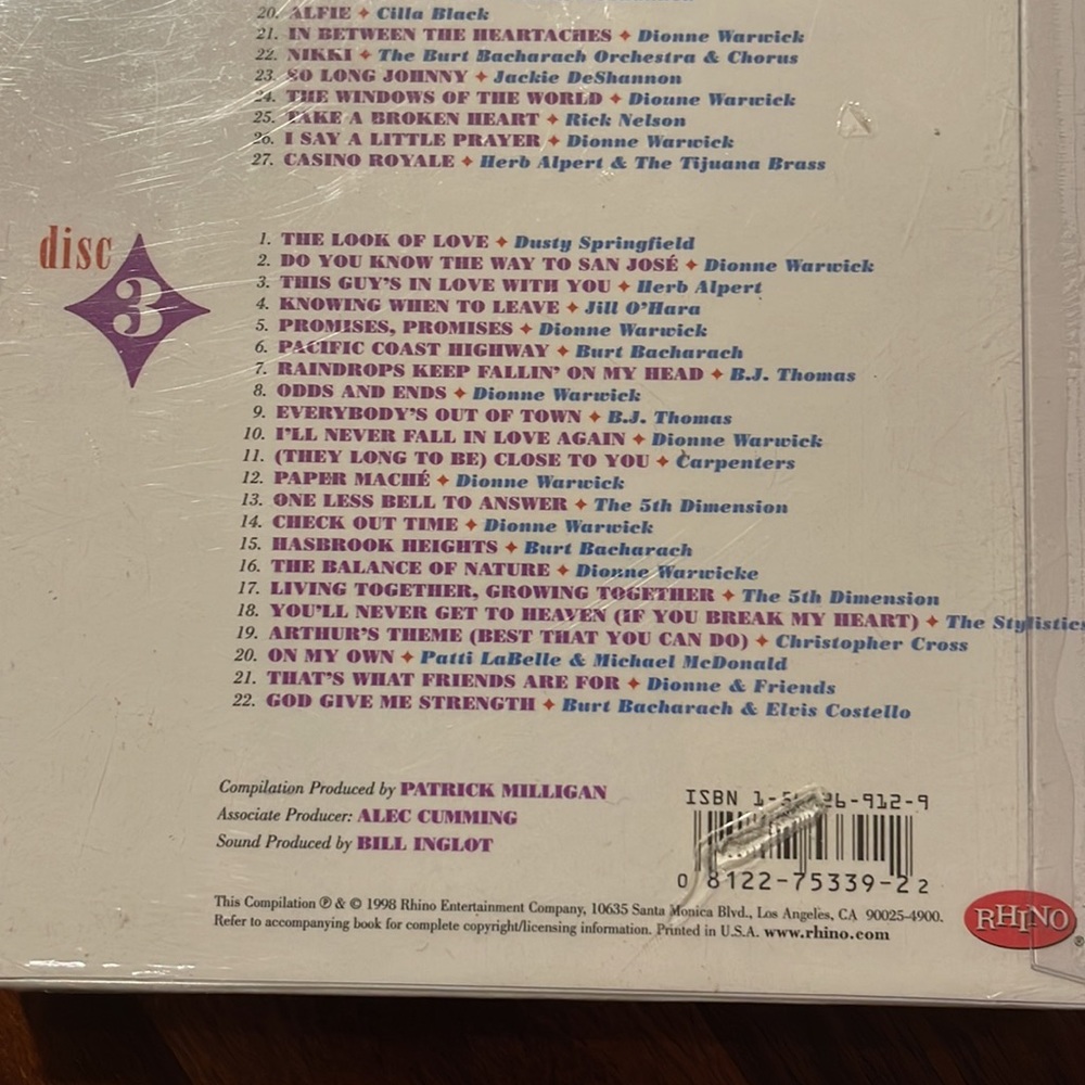 SEALED - THE BURT BACHARACH 3 CD COLLECTION - "THE LOOK OF LOVE" - COLLECTIBLE! - Picture 6 of 7